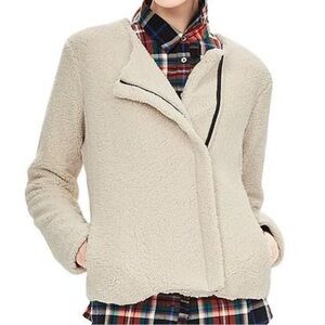 Banana republic Sherpa fleece fuzzy ivory moto jacket size small